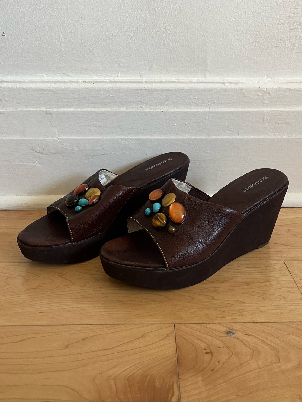 Brown Leather Hush Puppies Wedges